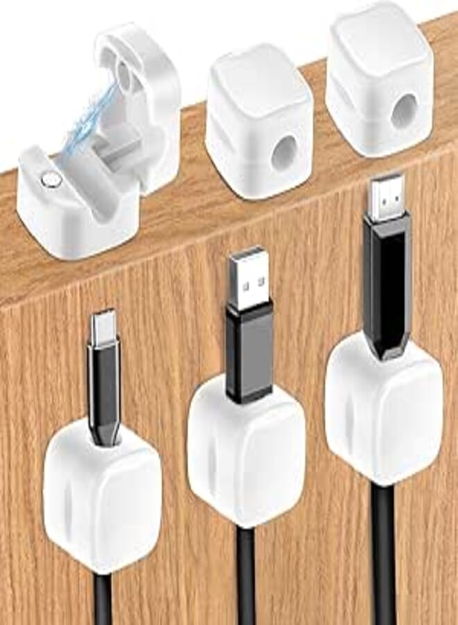 Jeffdad 6 Pcs Magnetic Cable Holder, Under Desk Cable Clips Management, Magnetic Cord Organizer, Hide Phone Charging Cable Keeper, Cord Holder for Home Office Desk Phone Car Wall(6 Pcs White)